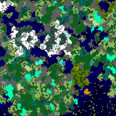 Predicted biome map of Java 1.16 seed -2406102721022680015 around estimated spawn