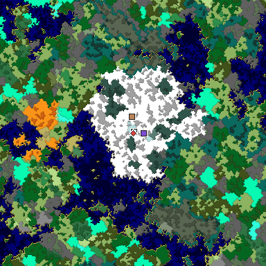 Predicted biome map of Java 1.16 seed -8870063548981603722 around estimated spawn