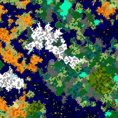 Predicted biome map of Java 1.16 seed -2046849453780067528 around estimated spawn