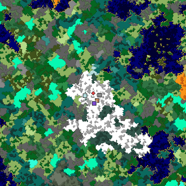 Predicted biome map of Java 1.16 seed -6761258580689005569 around estimated spawn
