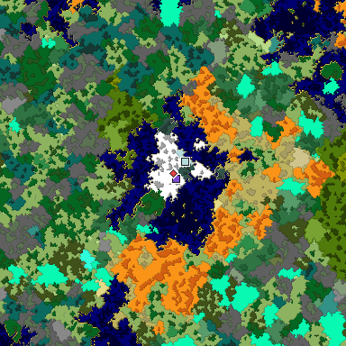 Predicted biome map of Java 1.16 seed 2074392600827635876 around estimated spawn