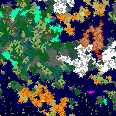 Predicted biome map of Java 1.16 seed -7797060071420350940 around estimated spawn