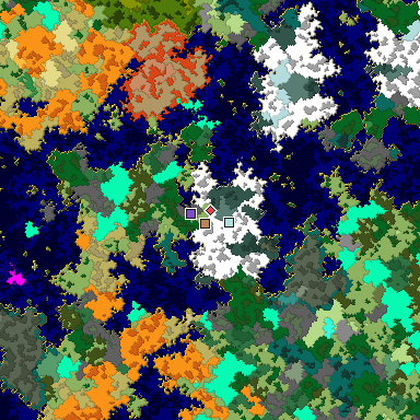 Predicted biome map of Java 1.16 seed -4726625935342363338 around estimated spawn