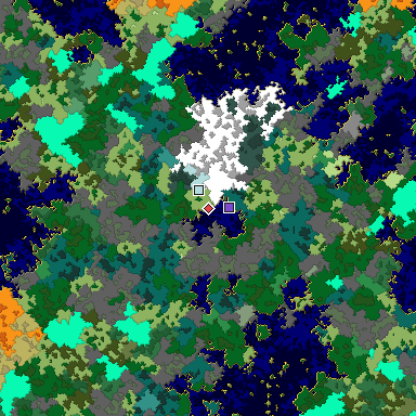 Predicted biome map of Java 1.16 seed -6535072514730252720 around estimated spawn