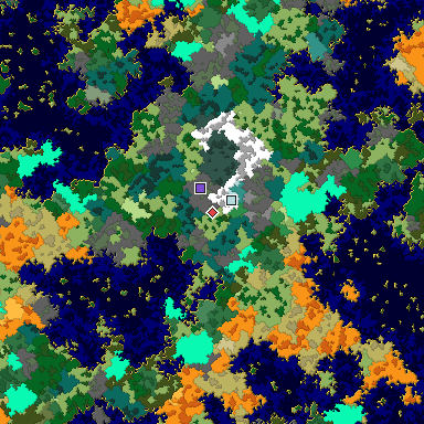 Predicted biome map of Java 1.16 seed 764016234303046004 around estimated spawn