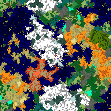 Predicted biome map of Java 1.16 seed 934793005345304082 around estimated spawn