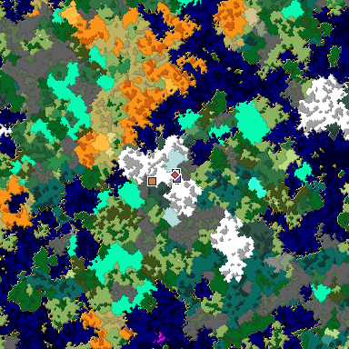 Predicted biome map of Java 1.16 seed 237195522541171248 around estimated spawn