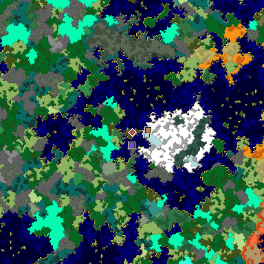 Predicted biome map of Java 1.16 seed 7489414977955260154 around estimated spawn