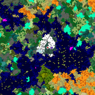 Predicted biome map of Java 1.16 seed -5723063110918097700 around estimated spawn
