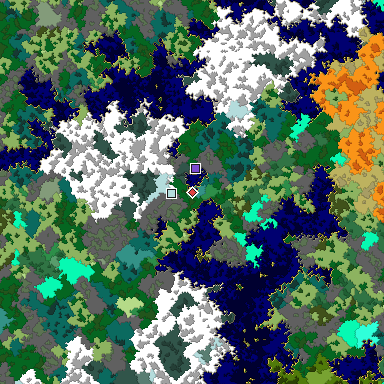 Predicted biome map of Java 1.16 seed 214781685420768766 around estimated spawn