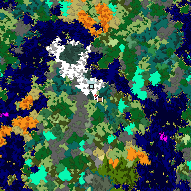 Predicted biome map of Java 1.16 seed -3300972885012953585 around estimated spawn