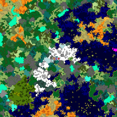 Predicted biome map of Java 1.16 seed -5545727898891460076 around estimated spawn
