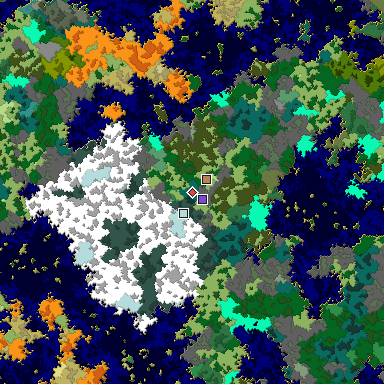 Predicted biome map of Java 1.16 seed -8665202245886472532 around estimated spawn