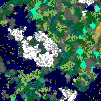 Predicted biome map of Java 1.16 seed -5286304547607063482 around estimated spawn