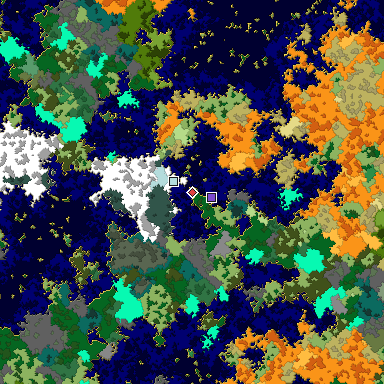 Predicted biome map of Java 1.16 seed -905905024120093974 around estimated spawn