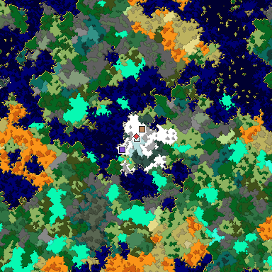Predicted biome map of Java 1.16 seed 924736219426044001 around estimated spawn