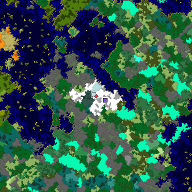 Predicted biome map of Java 1.16 seed -2590911114087520609 around estimated spawn