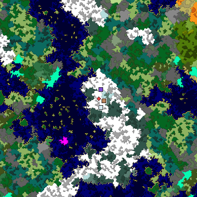 Predicted biome map of Java 1.16 seed -5035043406594768176 around estimated spawn