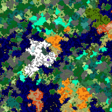 Predicted biome map of Java 1.16 seed -7338506207964580589 around estimated spawn