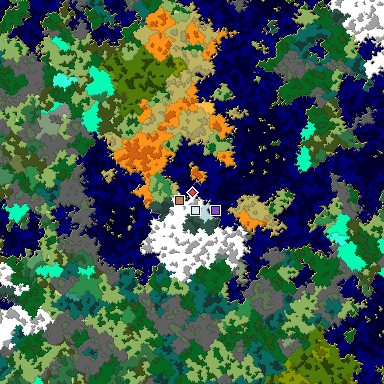 Predicted biome map of Java 1.16 seed 558470313857663550 around estimated spawn