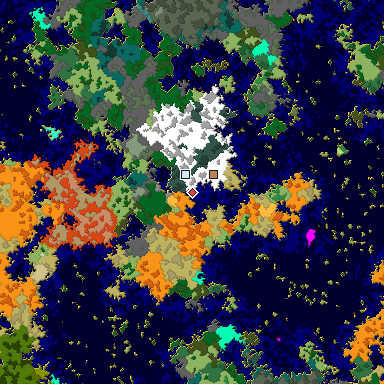 Predicted biome map of Java 1.16 seed -7973354174517543374 around estimated spawn