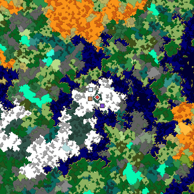 Predicted biome map of Java 1.16 seed 575416267770711954 around estimated spawn