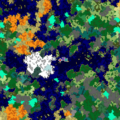 Predicted biome map of Java 1.16 seed -5869655228380917953 around estimated spawn