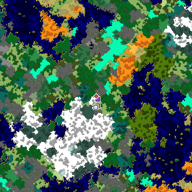 Predicted biome map of Java 1.16 seed 7503172211921672646 around estimated spawn