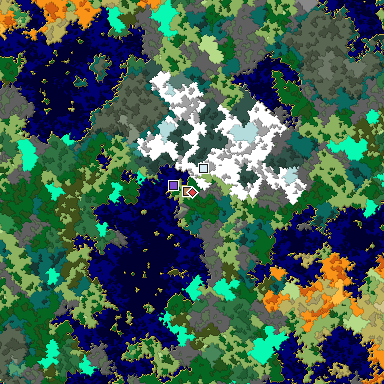 Predicted biome map of Java 1.16 seed 1231645739387284177 around estimated spawn