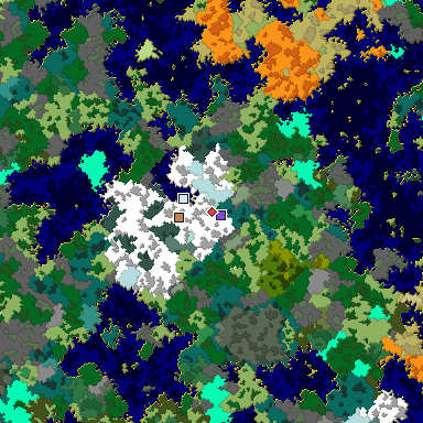 Predicted biome map of Java 1.16 seed 3536890880540303031 around estimated spawn