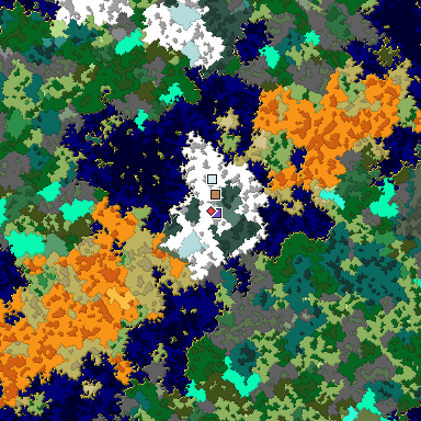 Predicted biome map of Java 1.16 seed -619222368862837829 around estimated spawn