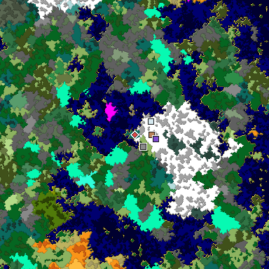 Predicted biome map of Java 1.16 seed -5630797515580750520 around estimated spawn