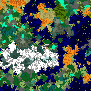 Predicted biome map of Java 1.16 seed -8076747528051634566 around estimated spawn