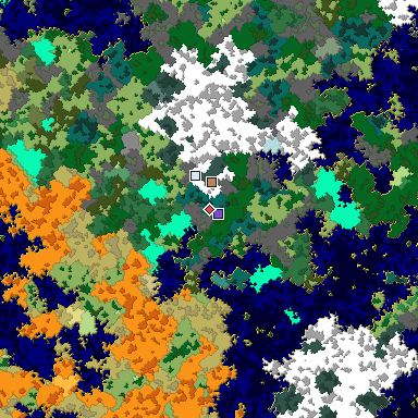 Predicted biome map of Java 1.16 seed 8063306987687680782 around estimated spawn