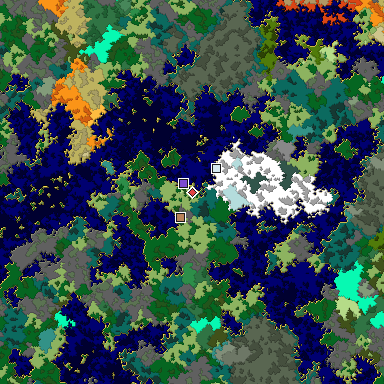 Predicted biome map of Java 1.16 seed -8976033113700909947 around estimated spawn