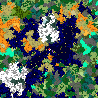 Predicted biome map of Java 1.16 seed 1131465894919697749 around estimated spawn