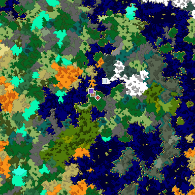 Predicted biome map of Java 1.16 seed 1733552817196185217 around estimated spawn