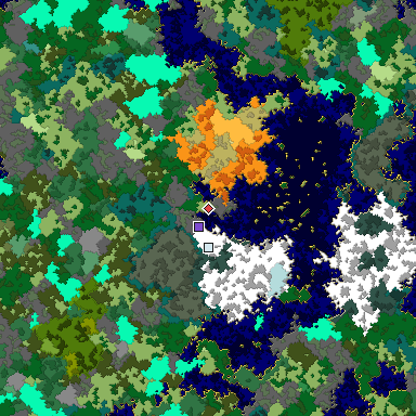 Predicted biome map of Java 1.16 seed -6876313617287282841 around estimated spawn