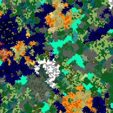 Predicted biome map of Java 1.16 seed 1414600931844458384 around estimated spawn