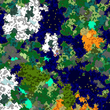 Predicted biome map of Java 1.16 seed -6878633109754486584 around estimated spawn