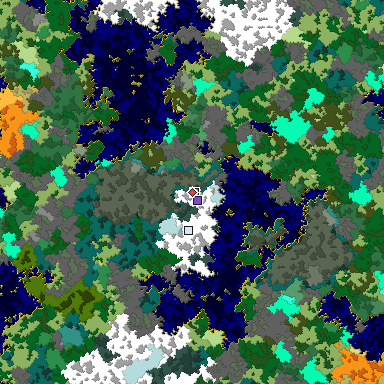 Predicted biome map of Java 1.16 seed -416882729666090252 around estimated spawn