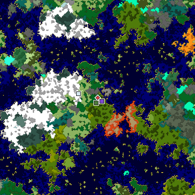 Predicted biome map of Java 1.16 seed 7271221438171620570 around estimated spawn