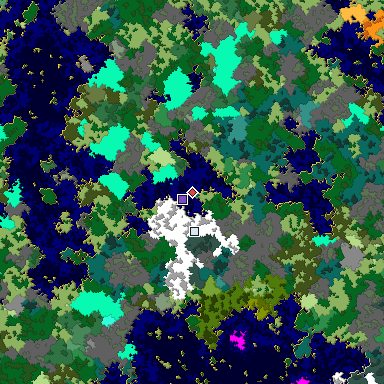 Predicted biome map of Java 1.16 seed -7877142811976700269 around estimated spawn