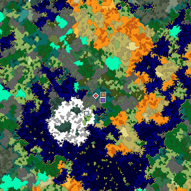 Predicted biome map of Java 1.16 seed 8656466571255872033 around estimated spawn