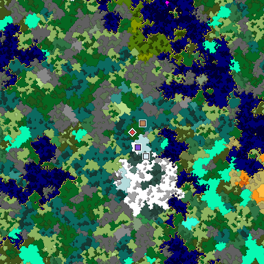 Predicted biome map of Java 1.16 seed -9001710646337383769 around estimated spawn