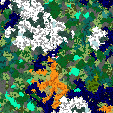 Predicted biome map of Java 1.16 seed -5334838829603948495 around estimated spawn