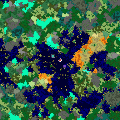 Predicted biome map of Java 1.16 seed -6776439979170845578 around estimated spawn