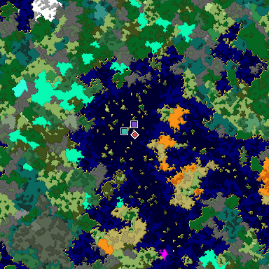 Predicted biome map of Java 1.16 seed -7801591341509137466 around estimated spawn