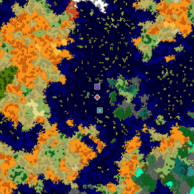 Predicted biome map of Java 1.16 seed 5519238893611086994 around estimated spawn