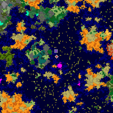 Predicted biome map of Java 1.16 seed -7631382863833194670 around estimated spawn